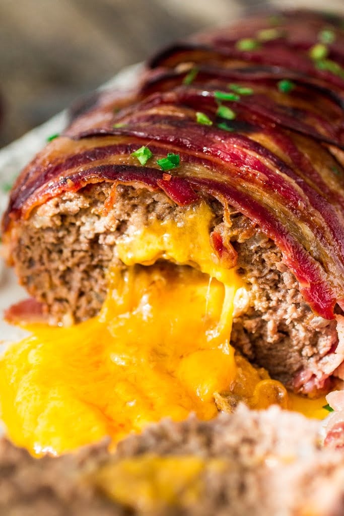 Bacon Wrapped Cheese Stuffed Meatloaf - Olivia's Cuisine