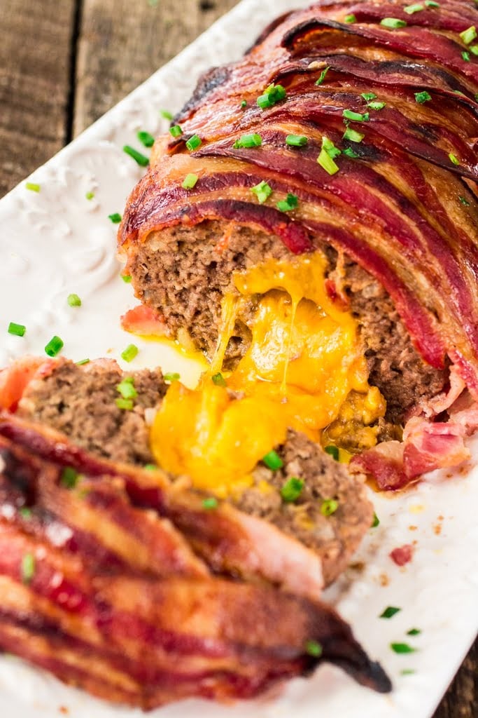 Bacon Wrapped Cheese Stuffed Meatloaf - Olivia's Cuisine