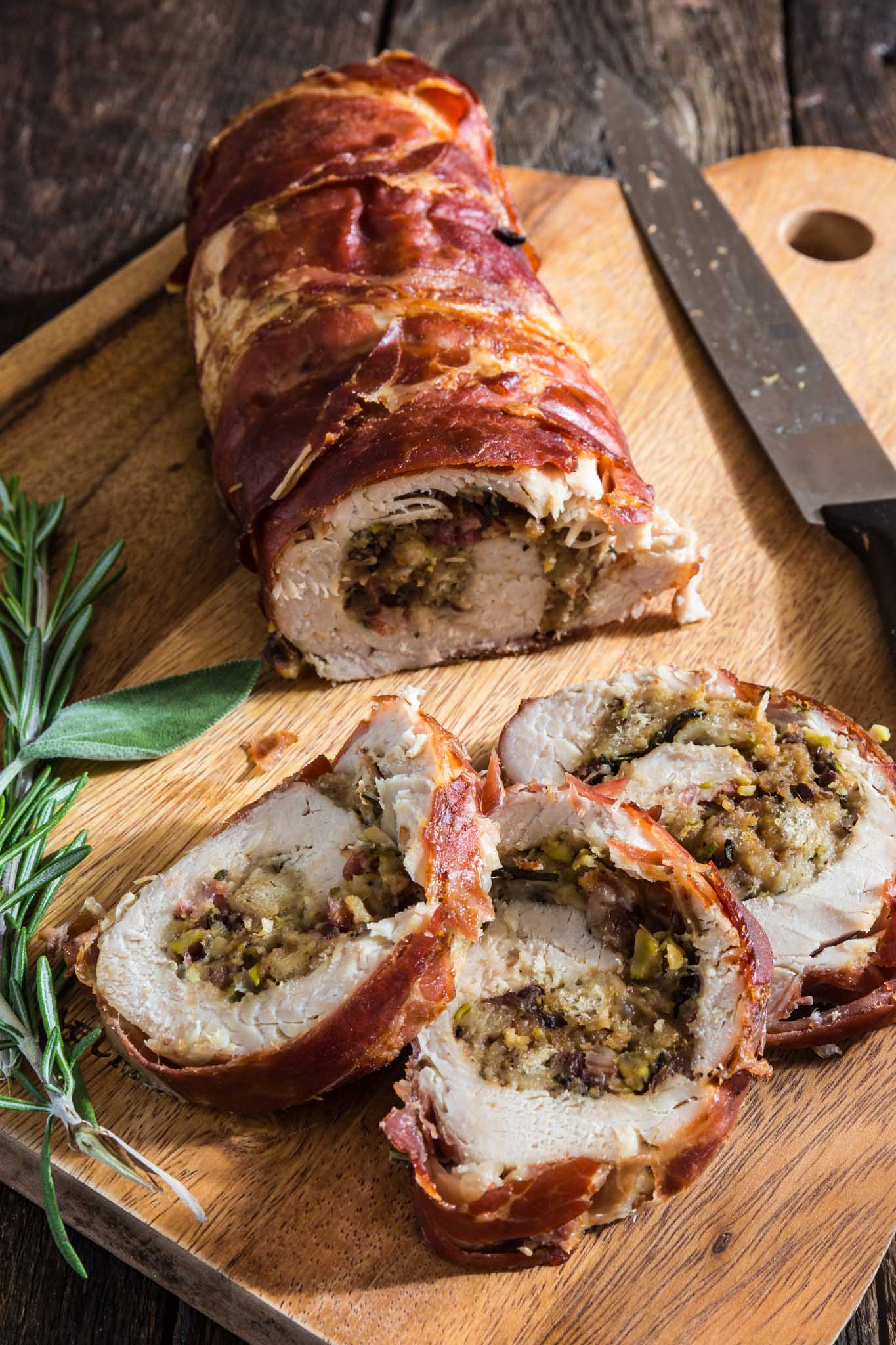 Prosciutto Wrapped Turkey Roulade with Pomegranate-Port Reduction Sauce ...